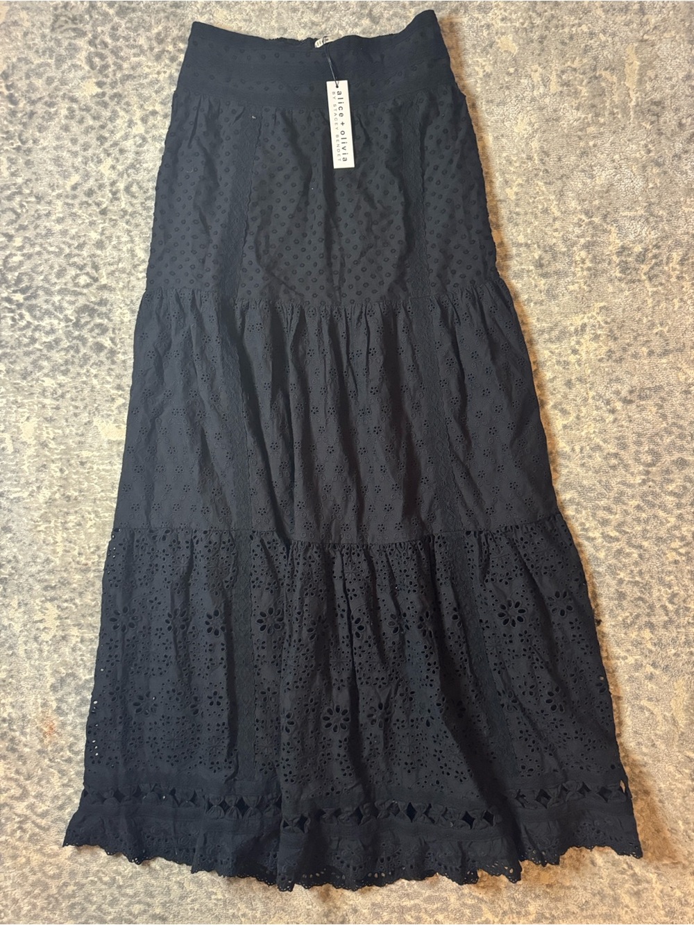 Alice + Olivia Tiered Eyelet Maxi Skirt